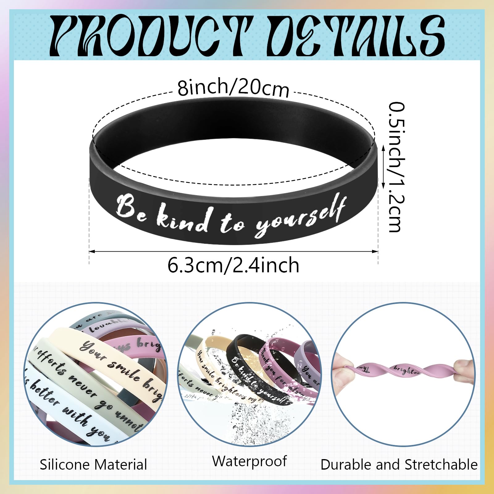 Lunmon 120 Pcs Inspirational Silicone Bracelets Bulk Positive Affirmation Rubber Wristbands Motivational Bracelets for Students School Day Classroom Prizes Mental Health Awareness Items