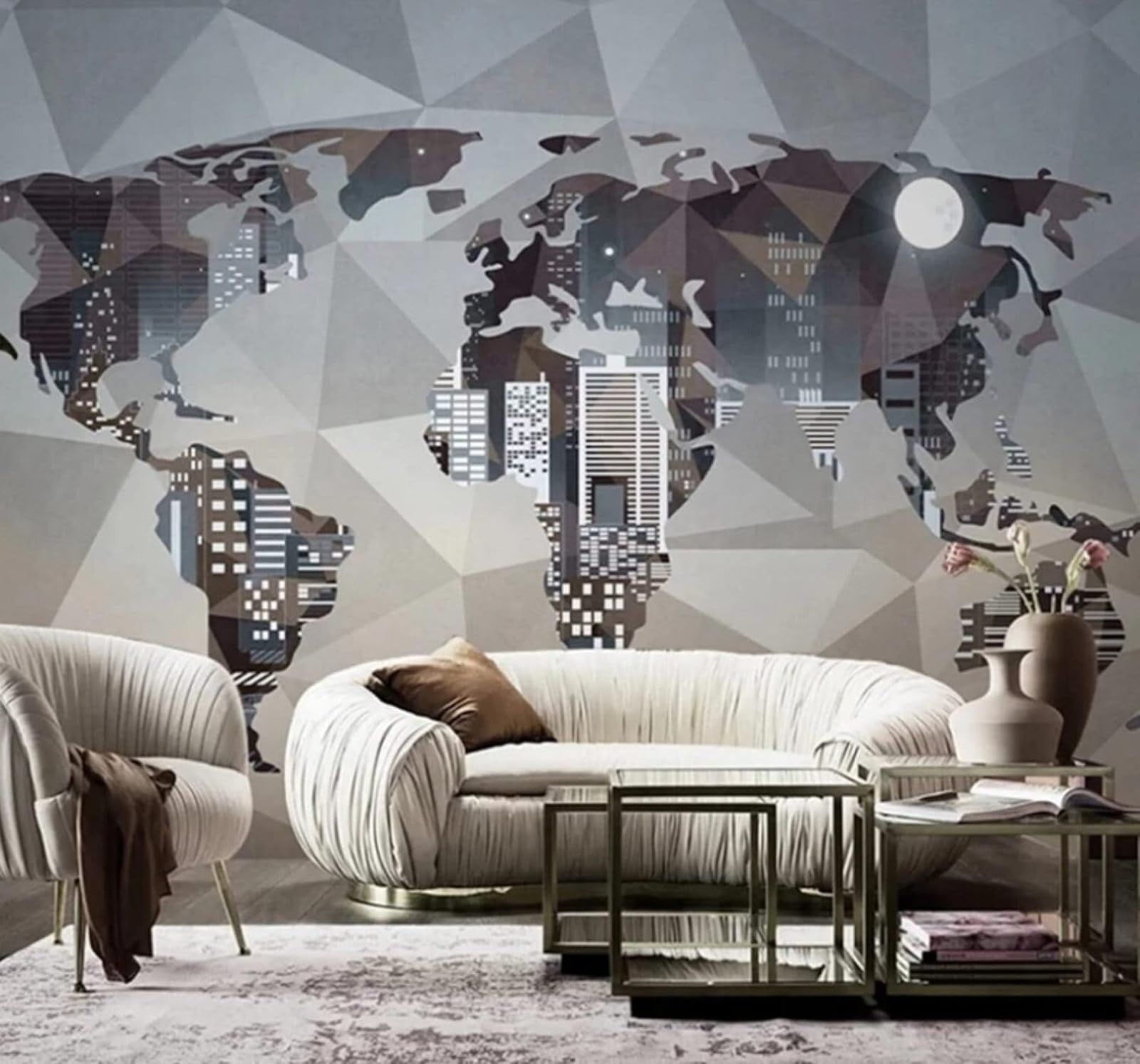 Wallpaper-3D-Xlm 250Cm×170Cm(B×H) Abstract Creative Urban Architecture World Map Personalised 3D Wallpaper Easy Install Feature Office Living Room Sofa Bedroom Tv Background Wall Decoration-250Cm×170Cm