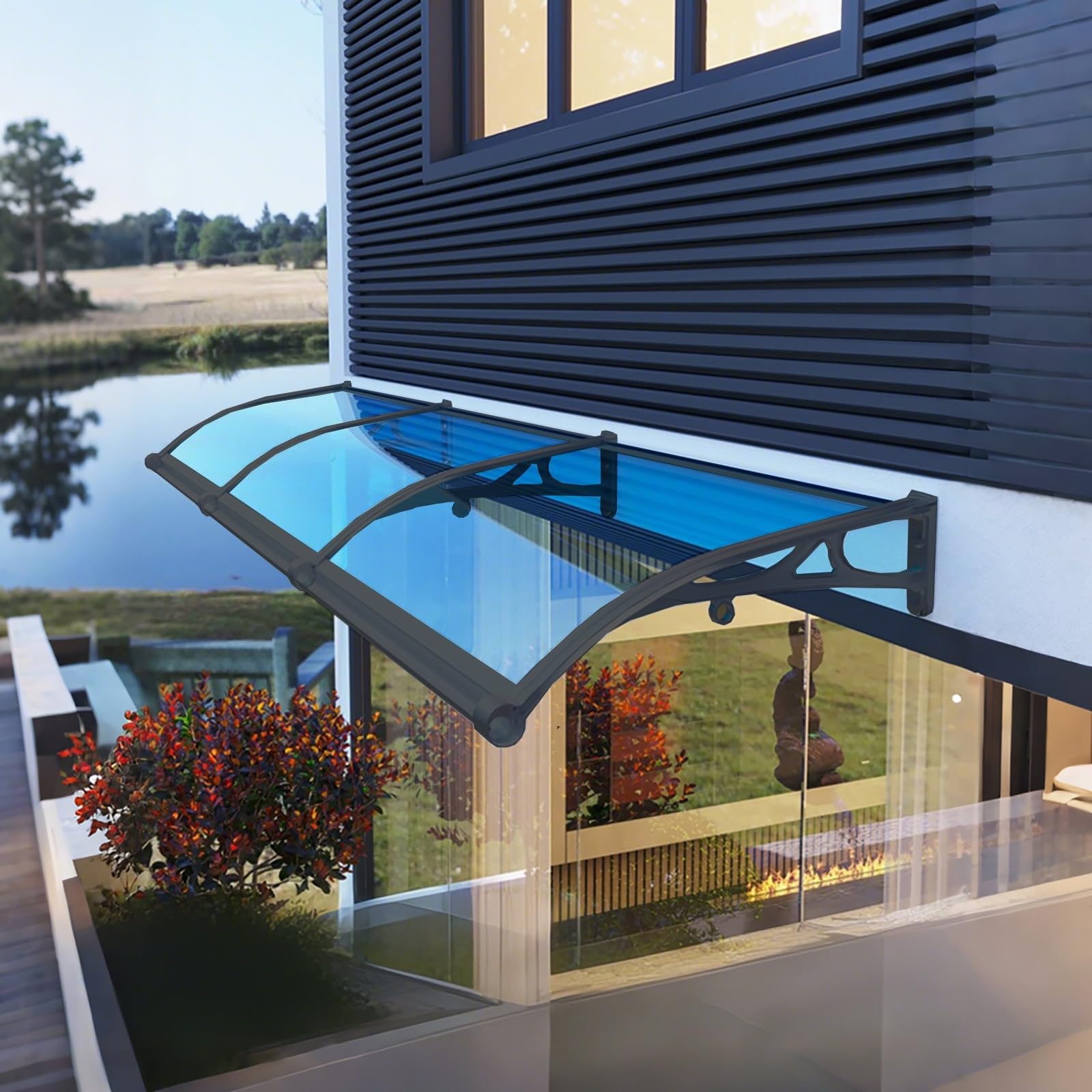Auvent De Porte Aluminium,Toit Marquise en Polycarbonate,Marquise De Porte D'Entrée,Terrasse Toit Abri Protection Contre La Pluie,Auvent De Patio(W120*100cm/47.2 * 39.4in)