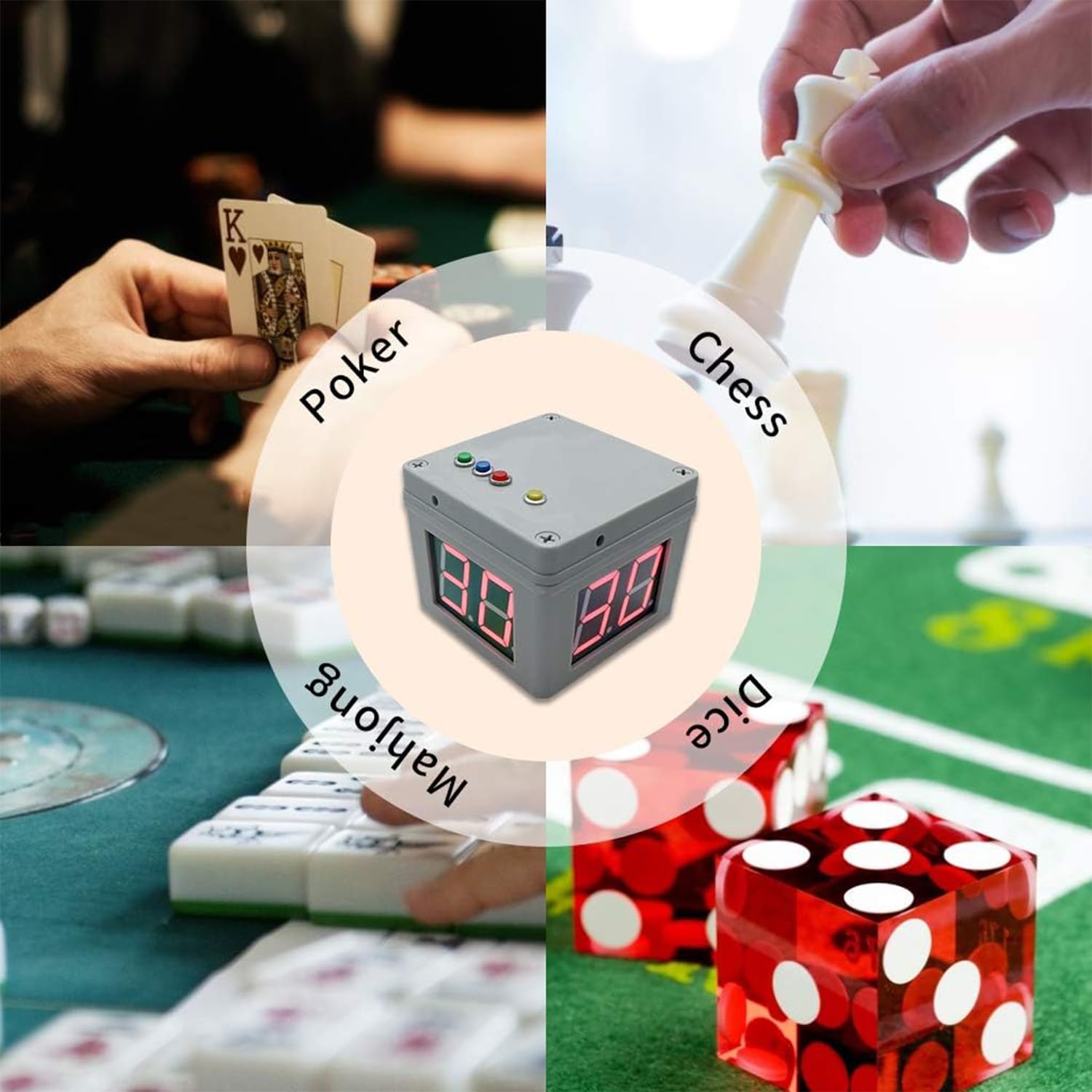 Grand Compteur de comptage, Affichage à 2 Chiffres 4 Pouces, minuterie de Tournoi de Poker à 4 côtés, 3 Couleurs, chronomètre à Compte à rebours, minuterie Cube, Tubes Lumineux LED pour Les compétit