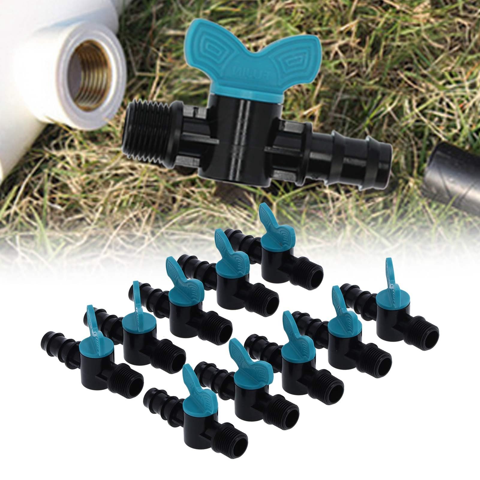 Irrigation Valve Shut Off Switch Barbed Ball Valve 50PCS 25x1/2in Male Thread for Garden Greenhouse Flower Bed Plastic Blue Handle Easy Install