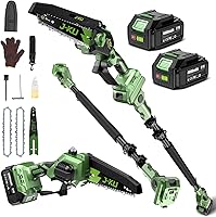 J-KU 21V Cordless Pole Saw: 6" Mini Chainsaw with 16ft Extension Pole, 2x4000mAh Batteries, Brushless Tree Trimmer for Pruning Branches