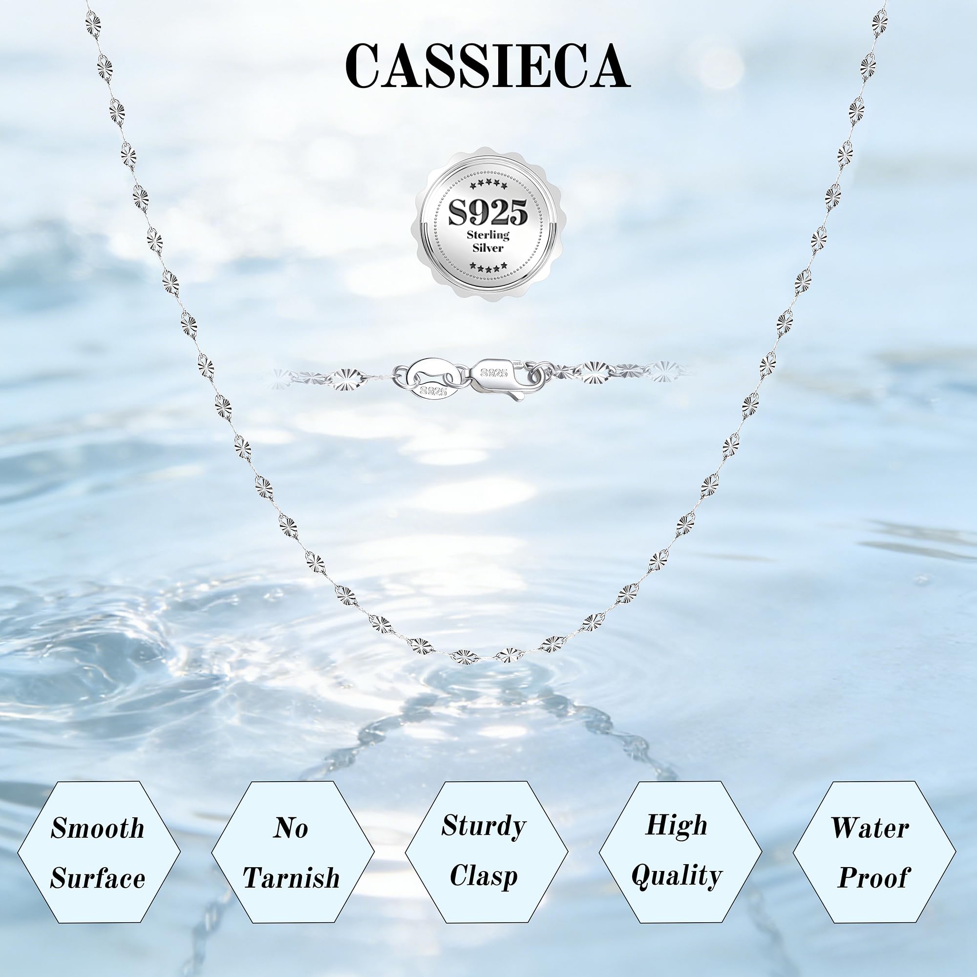 CASSIECA 925 Sterlingsilber Kette Damen, 0.9mm Schlangenkette / 2mm Lippenkette Auswahl, 41-56cm Silberkette ohne Anhänger, Glänzend & Reißfest, Edler Halsschmuck