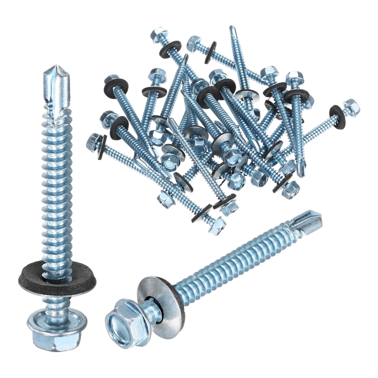 M METERXITY 25-Pack Self Drilling Screws with Rubber Washer M6.3 x 63mm Zinc Plated Carbon Steel Hex Head Self-Tapping Screws for Metal Roofing/Siding Panels/Steel Structures