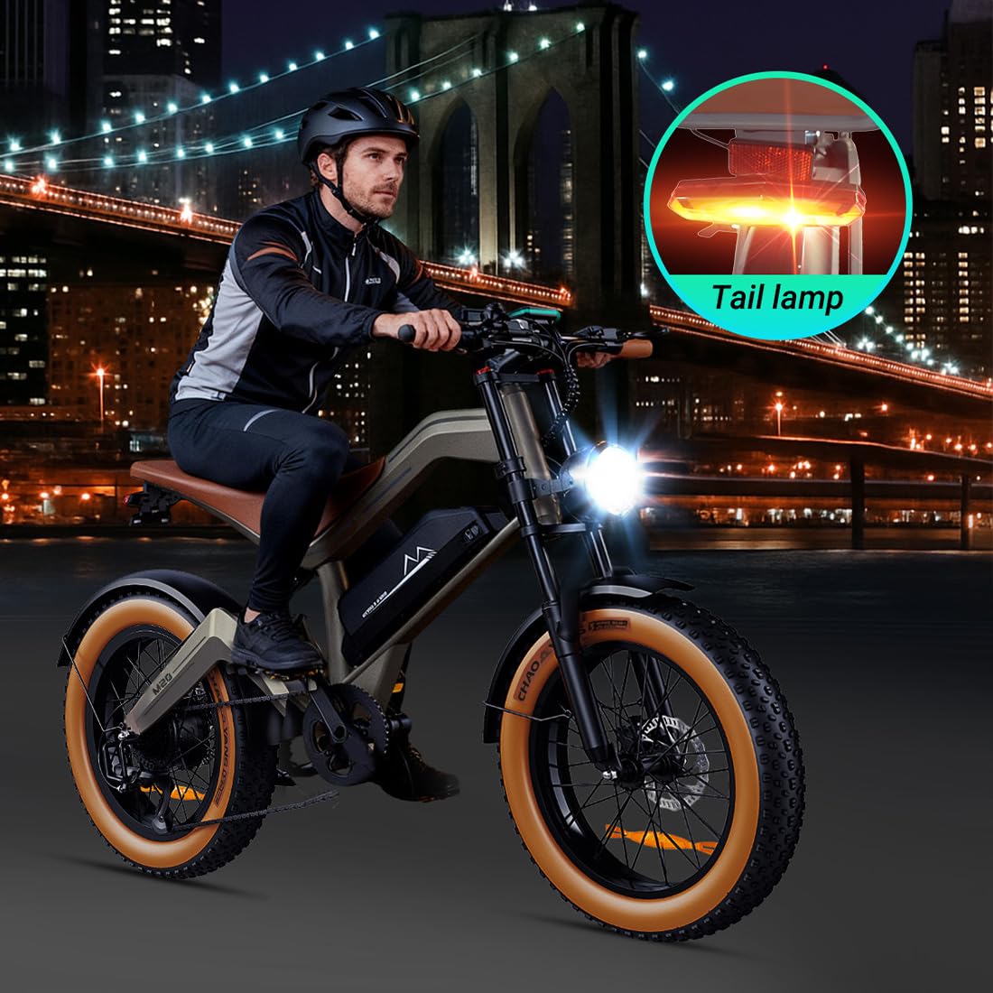 M20 è una bicicletta elettrica per adulti con pneumatici larghi da 20",batteria da 48 V 18,2 Ah,velocità massima di 25 km/h e autonomia massima fino a 160 km con pedalata assistita.