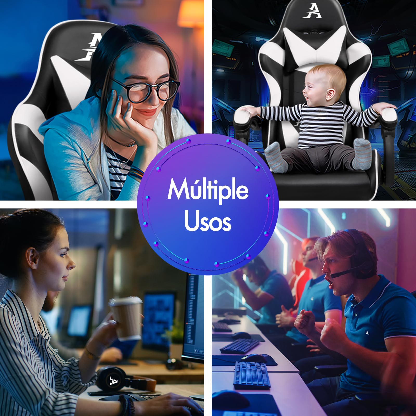 ALFORDSON Silla Gaming Profesional con Masajeador, Silla Ergonómica Gamer, Altura Regulable Silla con Apoyo Lumbar y Reposacabezas, Respaldo Inclinable hasta 150°, Giratoria de 360°, Cuero PU(Blanca)