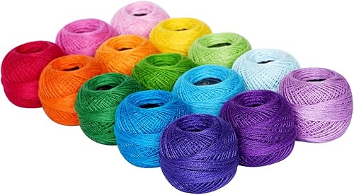 Soft 1500y 15bolas de algodón 8 arco iris Colores para crochet Hardanger Needlepoint mano bordado de punto de cruz Todos los diferentes colores