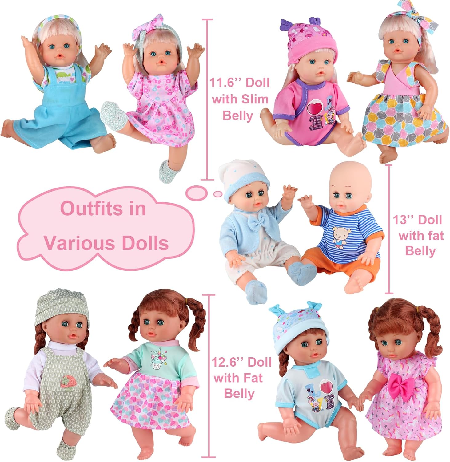 AIive Baby Doll Clothes Accessories-10 Sets for 11-12-13 Inch Doll, Clothes Dress Newborn Reborn Baby Doll Costumes Outfits, Children Toy Birthday for Kids (for 11-13'' Doll)