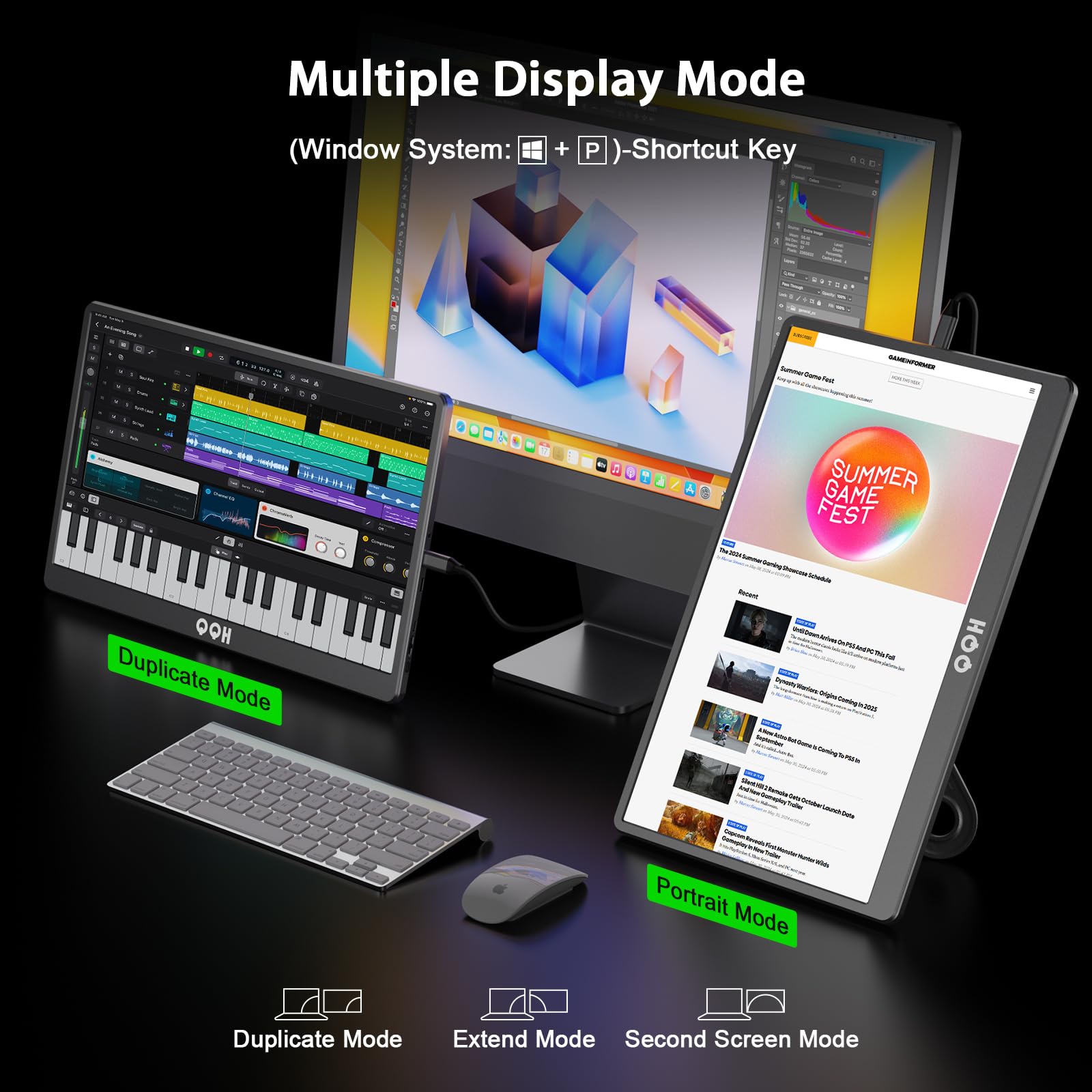 QQH Portable Monitor, 15.6" FHD 1080P IPS Travel Monitor Kickstand for Laptop with HDR, Ultra Slim, Eye Care, Plug&Play USB C HDMI External Second Screen for PC Phone MAC PS5 Xbox Switch