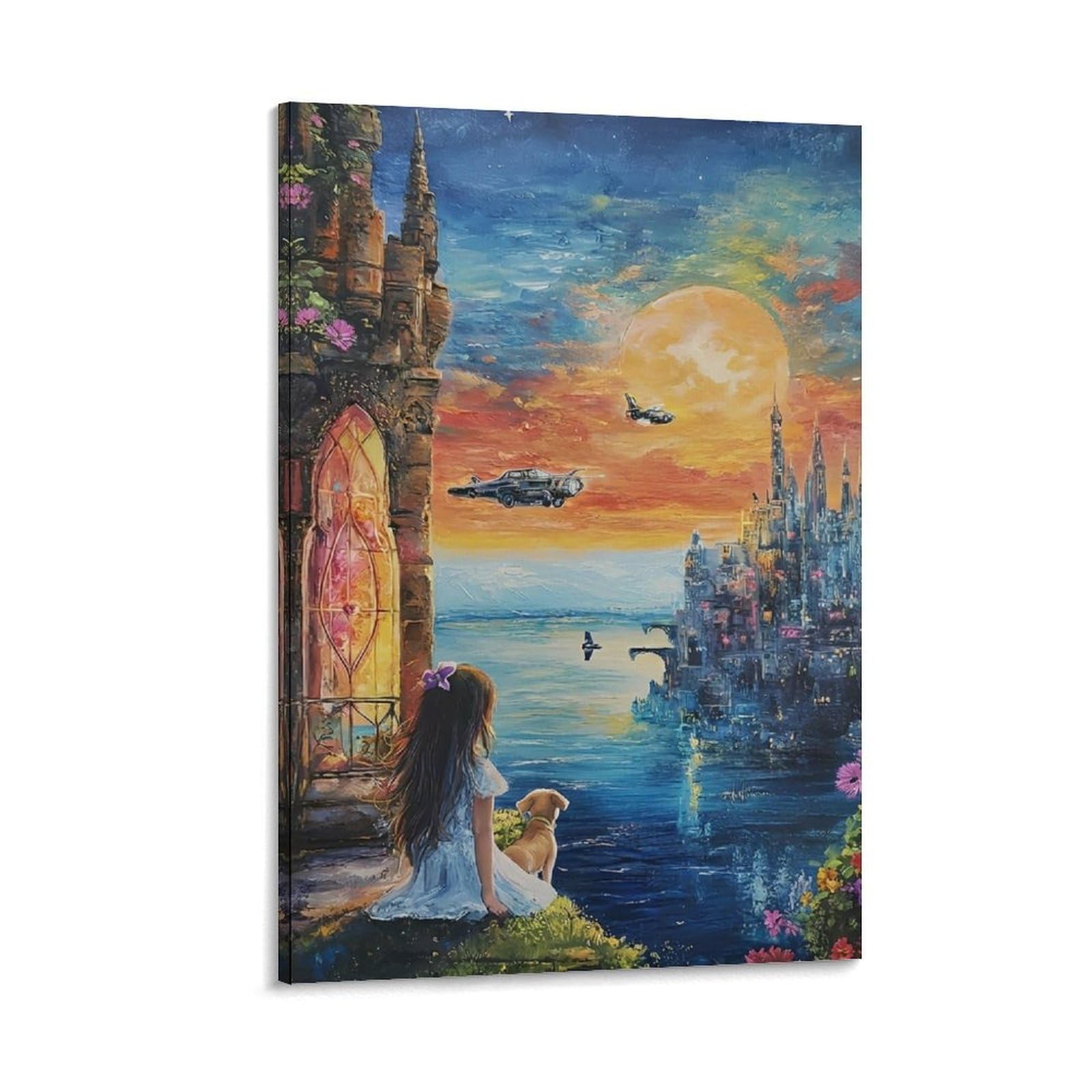 DHBANEIOK Fantasy Castle Scene Wall Decor Poster Canvas Prints Picture Modern Canvas Wall Art Picture Wall Hanging for Living Room Home Decorations 24x36inch(60x90cm)