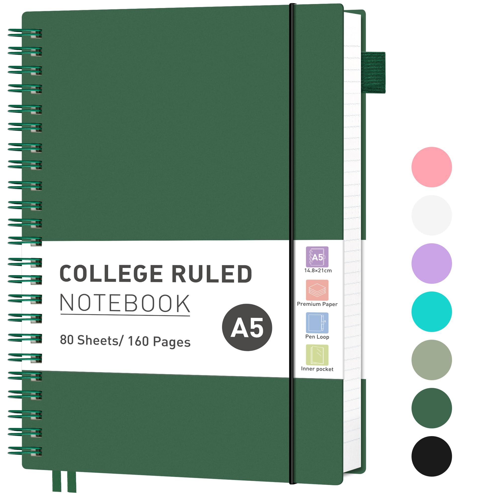 RETTACY A5 Notebook, Journals for Women Lined,Wirebound Spiral Notebook 160 Pages for Writing,100gsm College-Ruled Paper