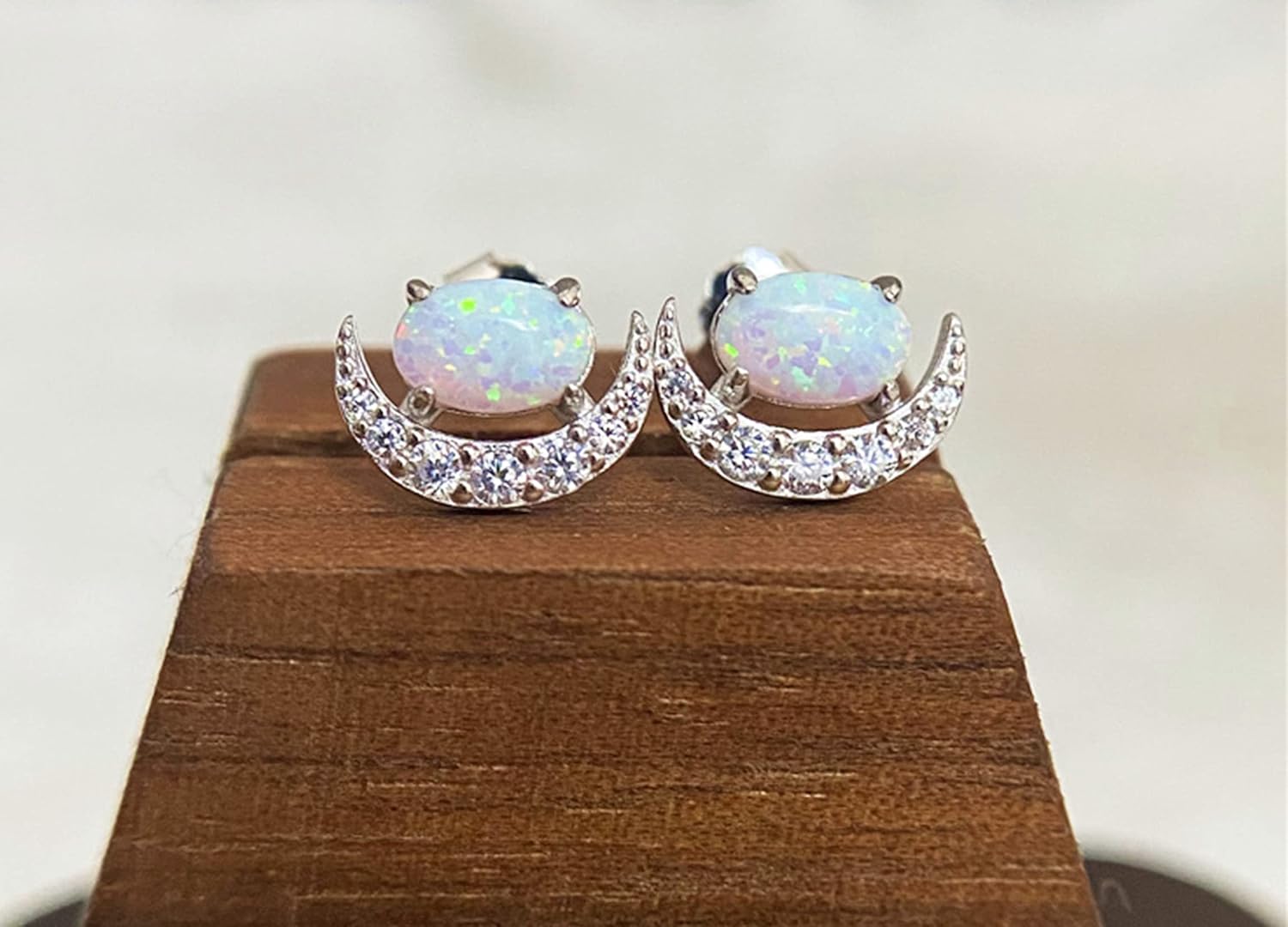 KristLand Opal Moon Earrings 925 Sterling Silver Stud Earrings Gold Plated Earring with Sparkly Cubic Zirconia Jewelry Gift for Woman Ladies Girls - Image 5