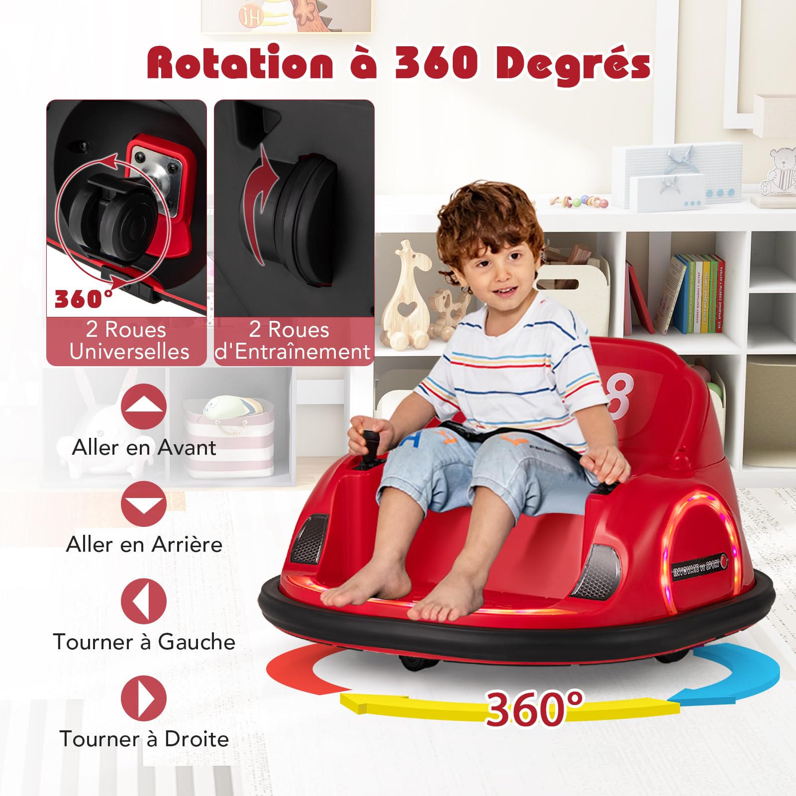 COSTWAY Auto Tamponneuse Électrique 360° 6V/4.5Ah pour Enfants 2-5 Ans