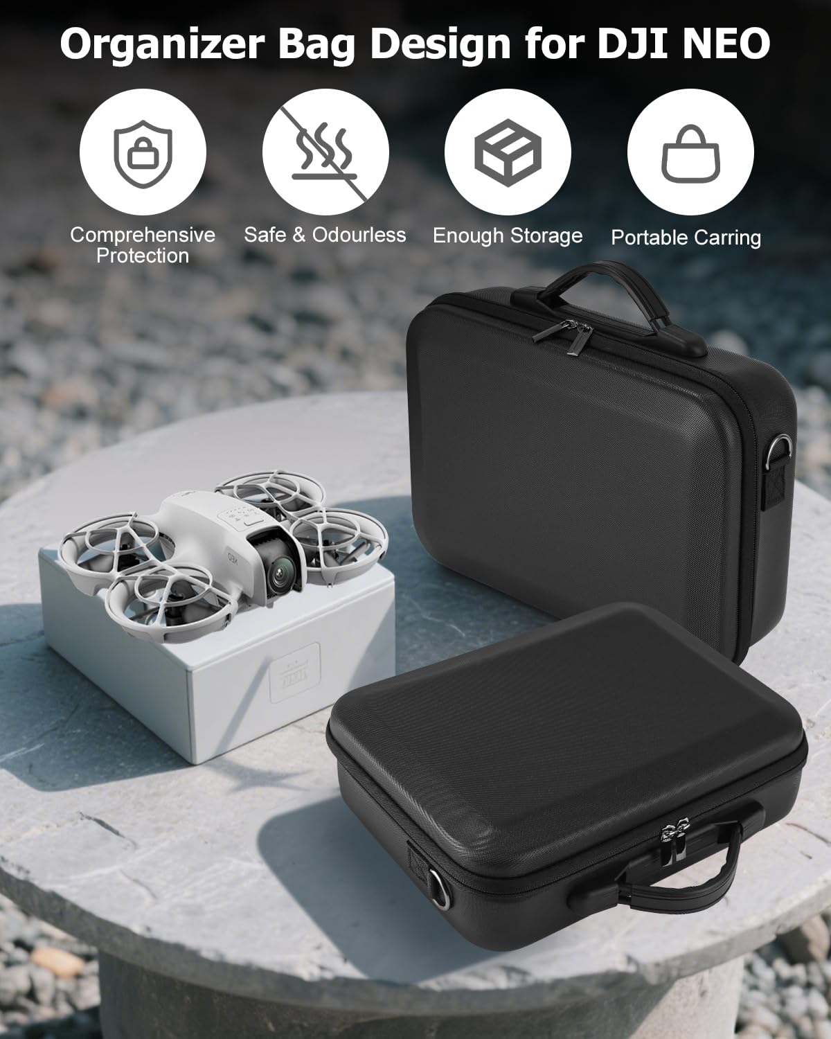 torba na drona DJI Neo, przenośna torba na przechowywanie, etui PU do podróży na DJI Neo i akcesoria do baterii pilota RC-N3, Czarny