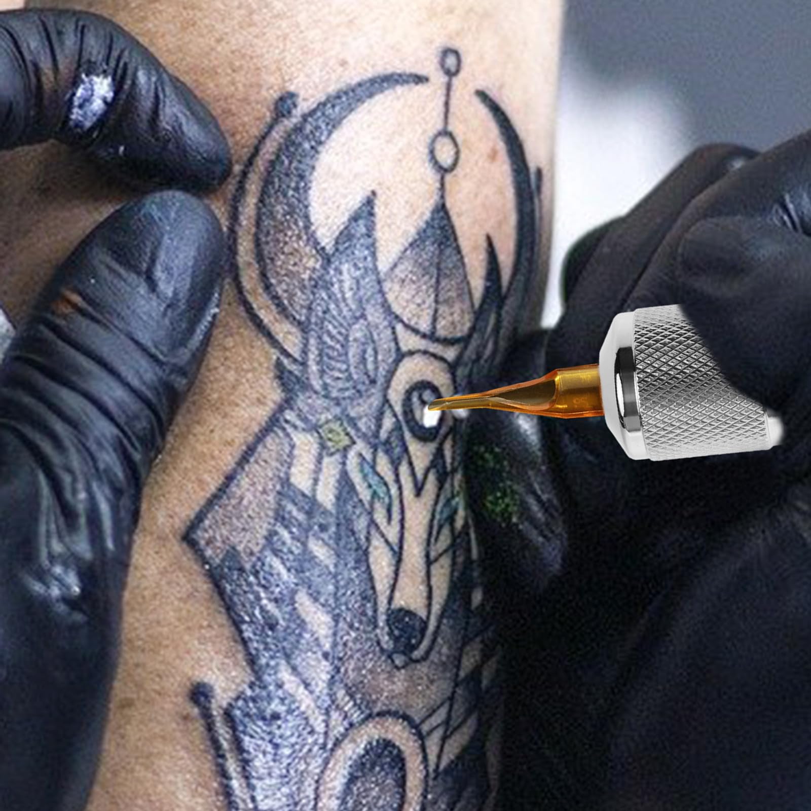 Angoily Selbstsichernder Edelstahl Tattoo Griffstück mit 7-8mm Innendurchmesser und Rutschfestem Griff für Tuben für Anfänger und Professionelle Tätowierer