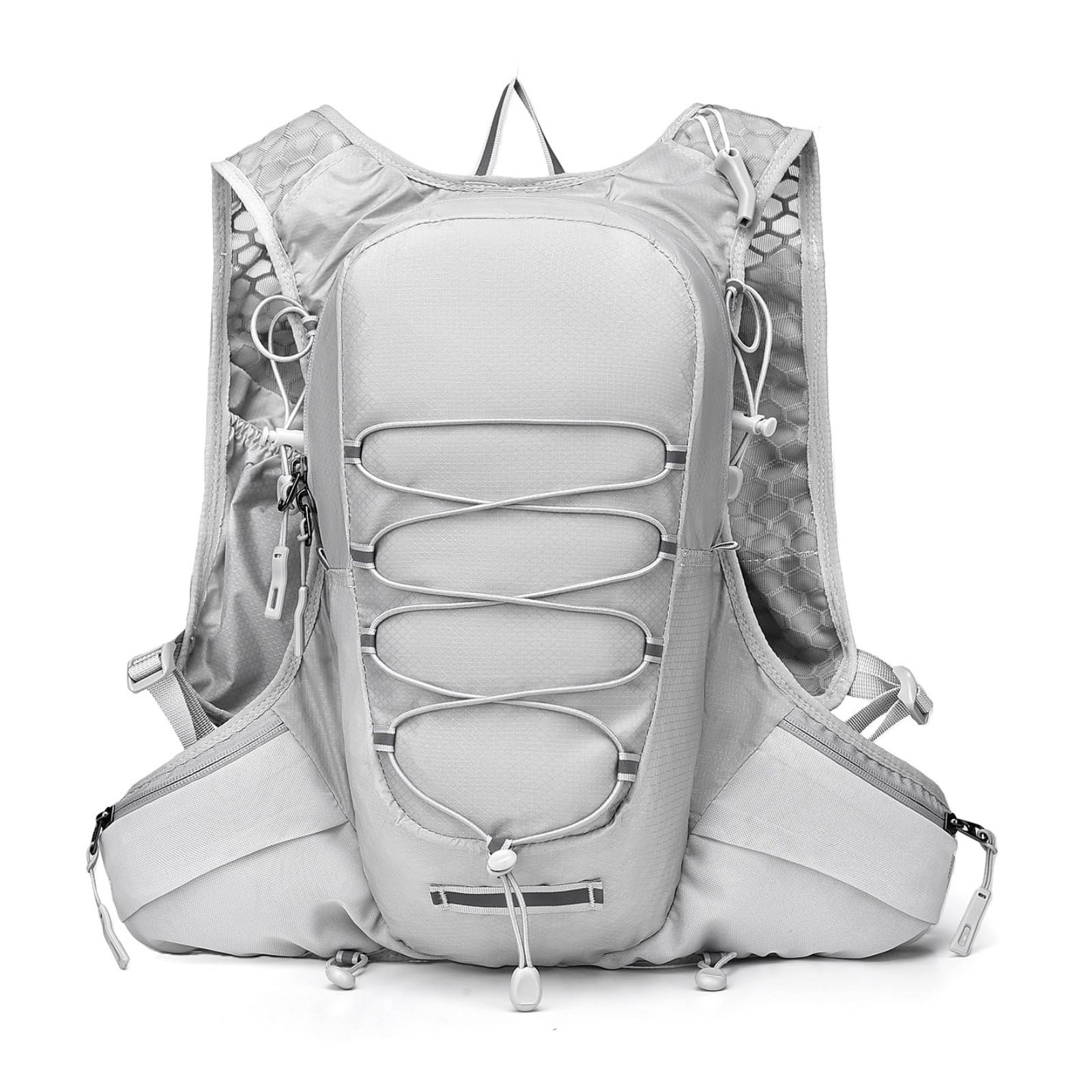 Breathable Lightweight Cycling Backpack Adjustable Straps Running Hydration Vest Reflective Details Trail Running Water Pack for Cyclists, Runners, Hikers, Long-Distance Race, Gray-image-32