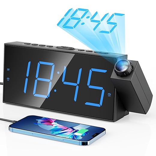 Rotating Projection Alarm Clock with USB