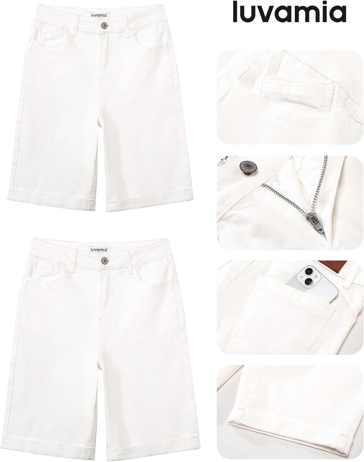 luvamia Bermuda Jean Shorts for Women Knee Length High Waisted Trendy Cuffed Hem Long Stretchy Denim Shorts Summer Jorts - Image 6
