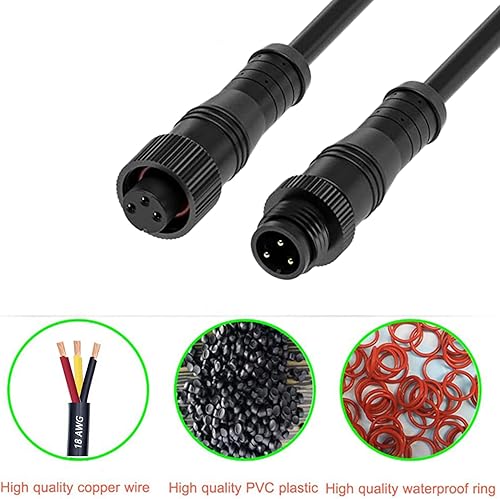 Miniatura 5 de Conector eléctrico de 3 pines, conector LED de 3 núcleos para exteriores, macho y hembra, conectores LED de tuerca de metal con cable de 7.9 in, 18
