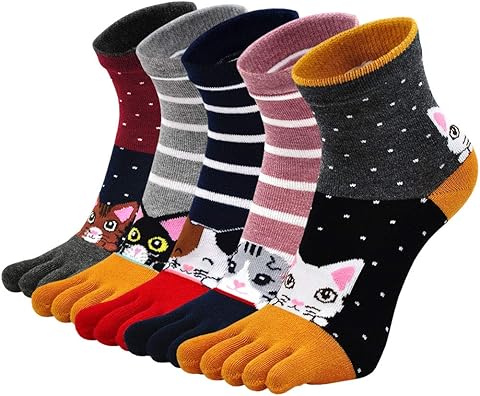PUTUO Calcetines de Dedos Mujer de Algodón, Divertidos Animales, 36-41, 5 Pares