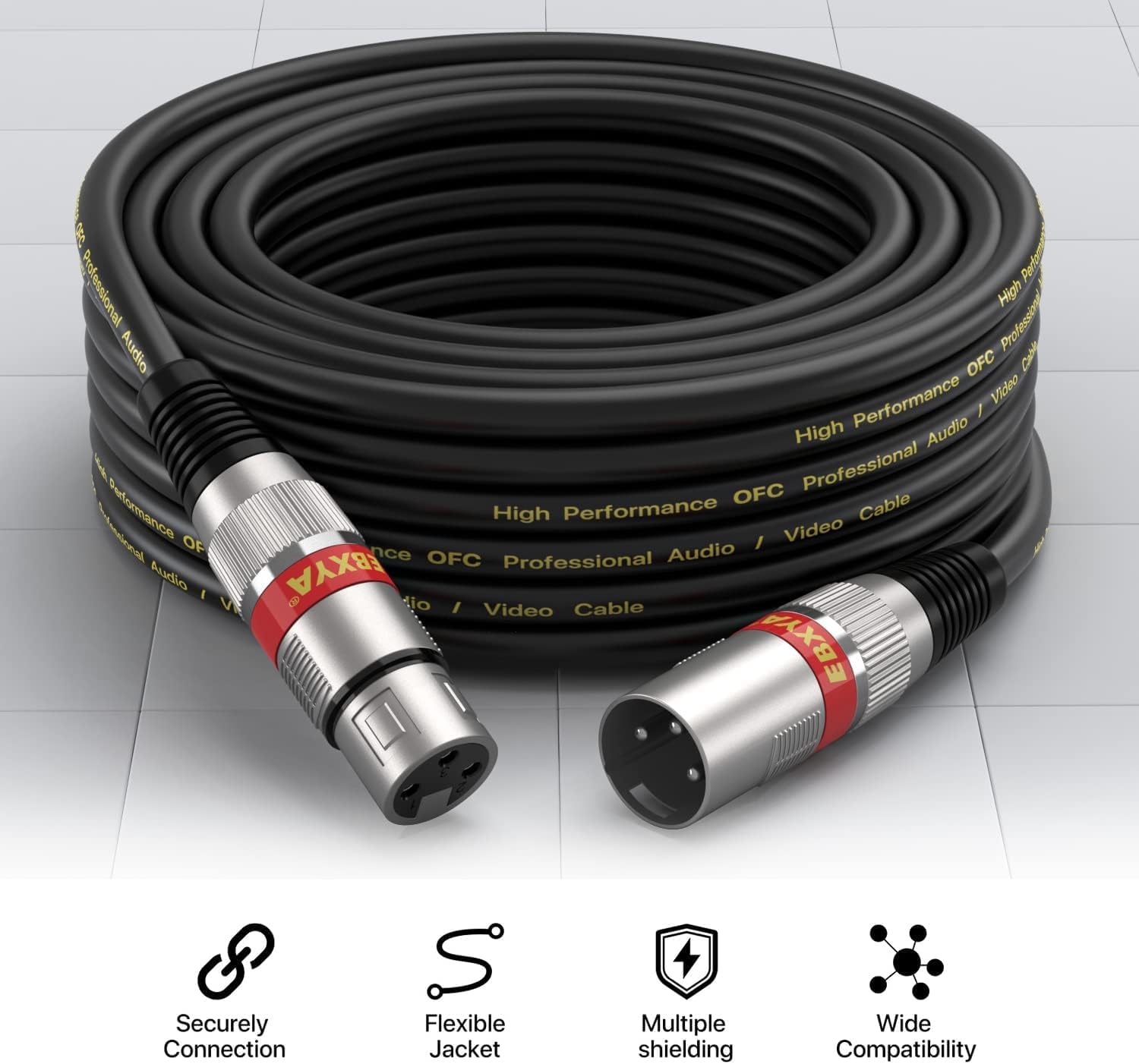 EBXYA XLR - Cable para micrófono (15 m, 2 unidades), color rojo y azul | Simétrico, apantallado, macho a hembra, robusto, bajo ruido, contactos dorados, flexibles