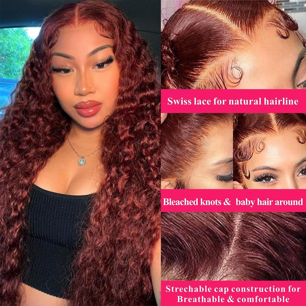 Amazon.com : htsly Reddish Brown Water Wave Lace Front Wigs 
