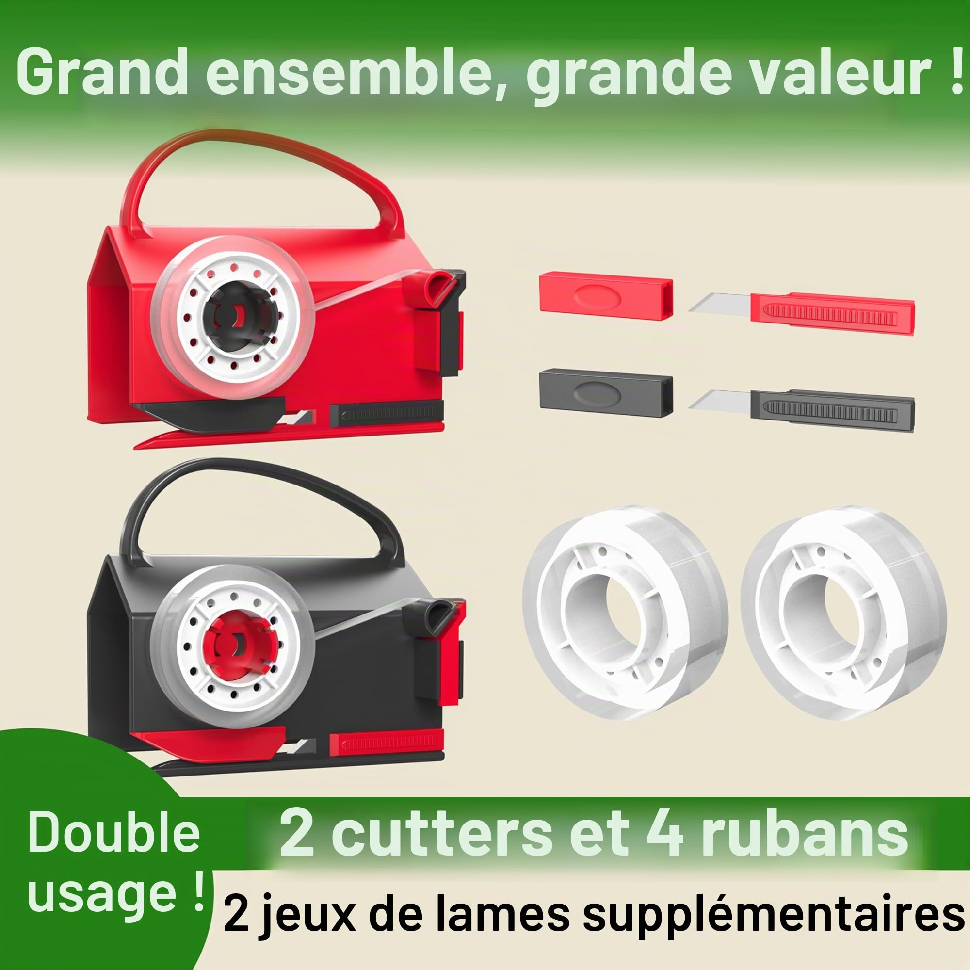 Quuylin 2Pcs Coupe Papier Cadeau, 2 lames et 4 rubans adhésifs | Massicot Rouleau de Papier Cadeau de Noël, Massicot Remplaçable, Pour le Papier Cadeau, Noël, Emballage Cadeau