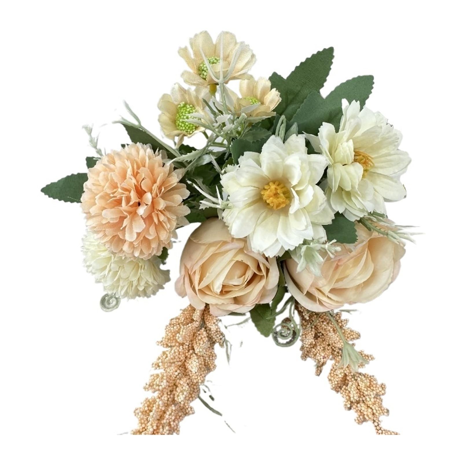 HamPaesk 5pcs Artificial Silk Fake Flowers Green Plant Living Room Decoration Simulation Bouquet(Champagne White)