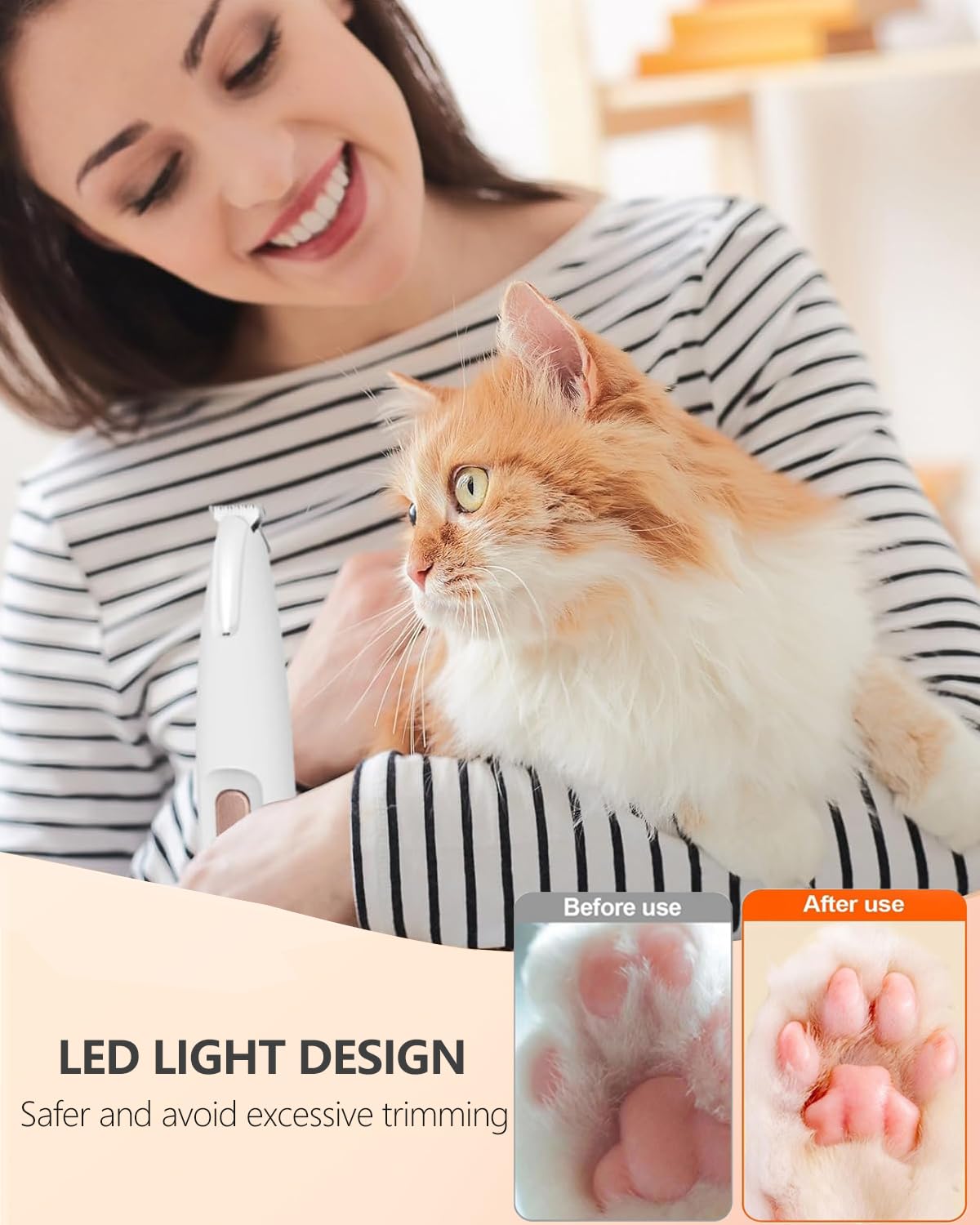 PawTrim Pro, LOEVERY Superleise/Wiederaufladbarer Pfotentrimmer,Hundepfoten Trimmer mit LED-Licht,USB Wiederaufladbar Hundeschermaschine,Hundepfoten Trimmer Für Pfoten, Augen, Gesicht, Ohren, Körp