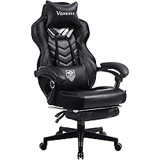Vonesse Gaming Chair, Computer Office Chair with Footrest,Reclining Gaming Chairs for Adults, Big and Tall Ergonomic Gaming Chair with Lumbar Support (Gray/Black)
