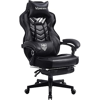 Vonesse Gaming Chair, Computer Office Chair with Footrest,Reclining Gaming Chairs for Adults, Big and Tall Ergonomic Gaming Chair with Lumbar Support (Gray/Black)