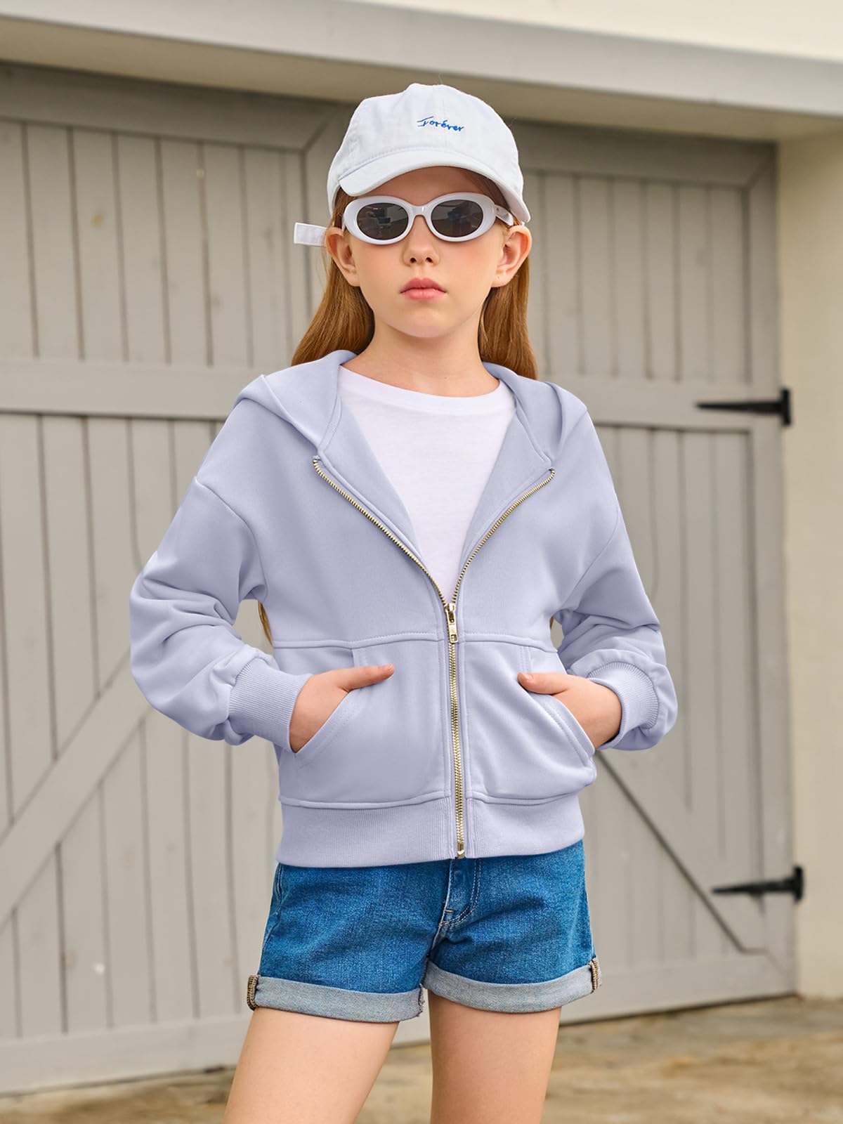 Haloumoning Felpa con cappuccio da bambina con cerniera, casual, a maniche lunghe, con tasche, 5-14 anni