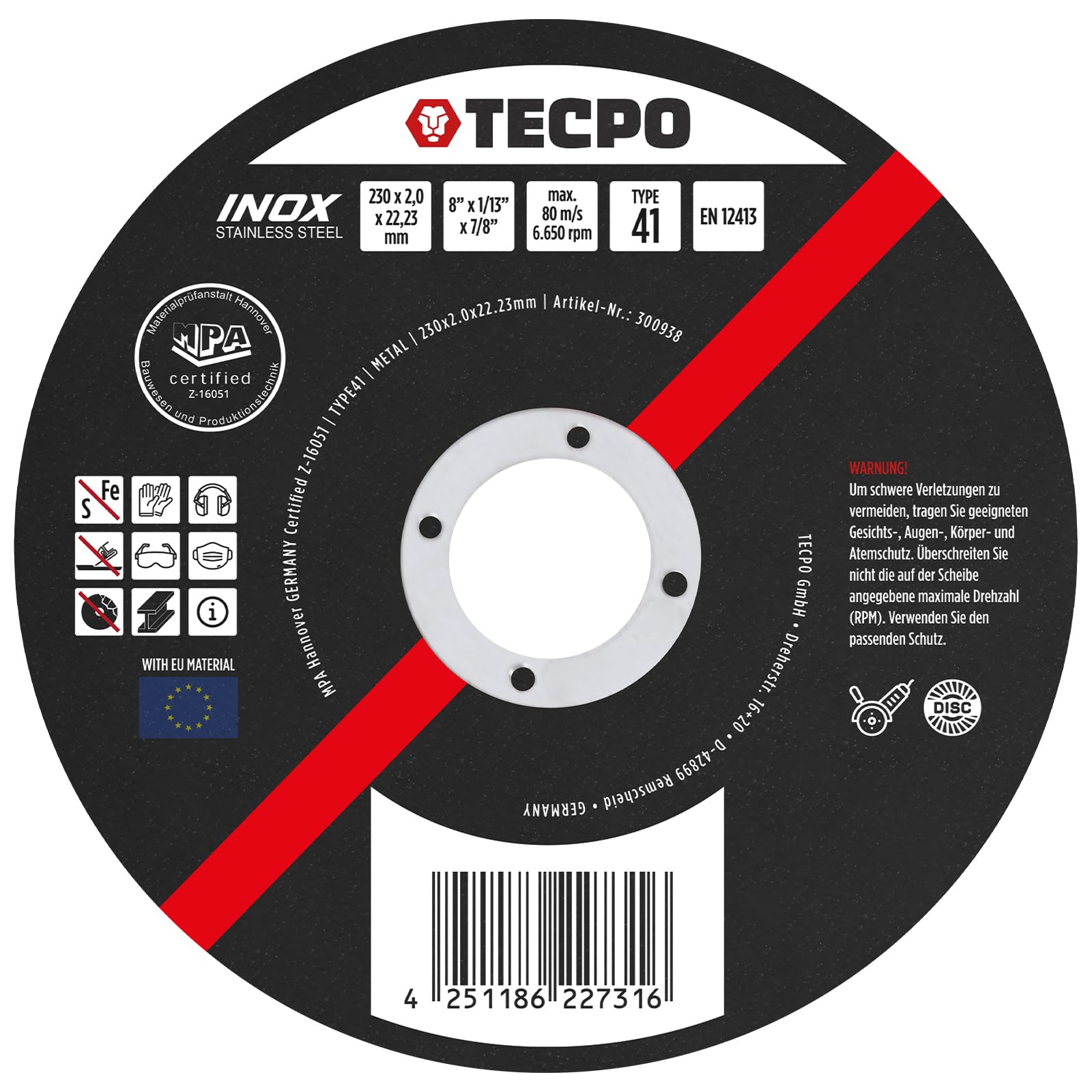TECPO Discos de corte de 230 mm de diámetro, amoladora angular, discos flexibles para acero, metal y acero inoxidable (INOX) 2,0 mm, 22,23 mm, disco de corte de metal, accesorios 25 unidades