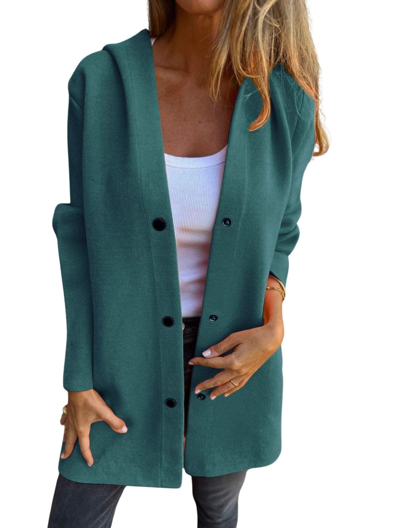 Solid Color Trench Coat Women Casual Single Breasted Hooded Jacket with Pockets Fashion Fall Winter Coats for Women
