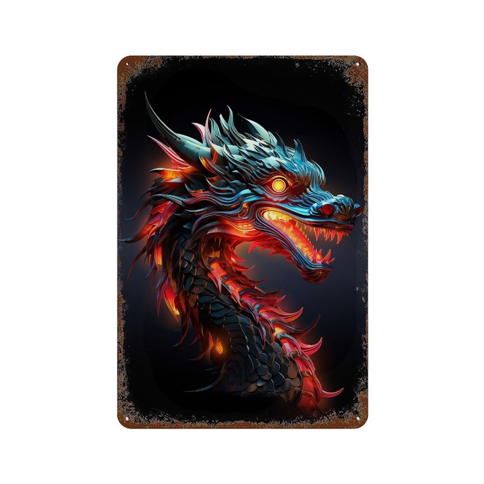 Chinese Dragon 11.8"x7.9" Decorative Tin Sign, Retro Wall Decor for Bistro, Counter And Cafe Decor
