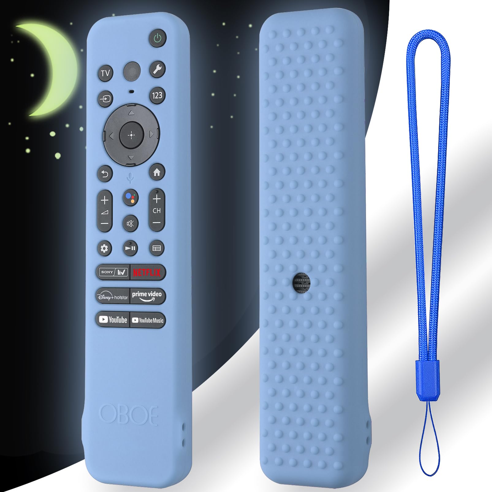 Oboe Silicone TV Remote Cover Compatible with Sony Bravia Smart Tv 2023 Voice Remote RMF-TX910U Remote Protective Cover with Lanyard (D-Glow in Dark Blue) [Remote NOT Included]-image-18