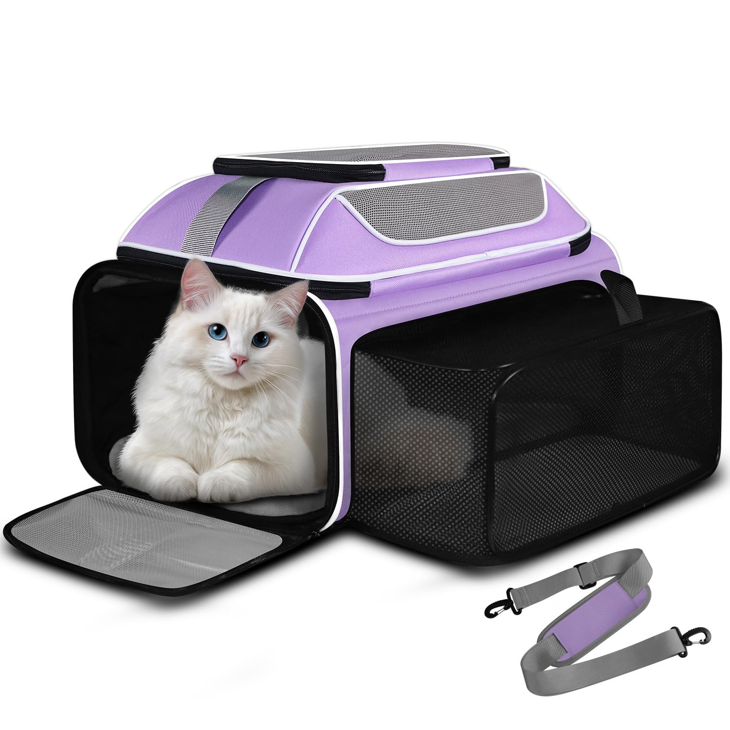 Petskd Top and Side Expandable Pet Carrier 19x13x9 Inches Southwest Allegiant Airlines Approved, Soft-Sided Carrier for Small Dog Under 12 lbs and Large Cat Under 15 lbs(Purple)