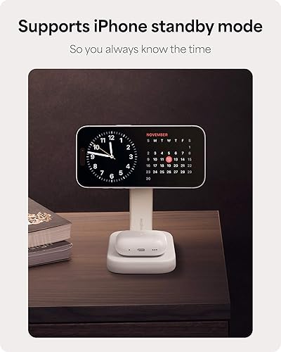 Miniatura 4 de Mophie Soporte de carga inalámbrico 2 en 1, certificado Qi2, cargador MagSafe para iPhone y AirPods, estación de carga rápida con soporte ajustable