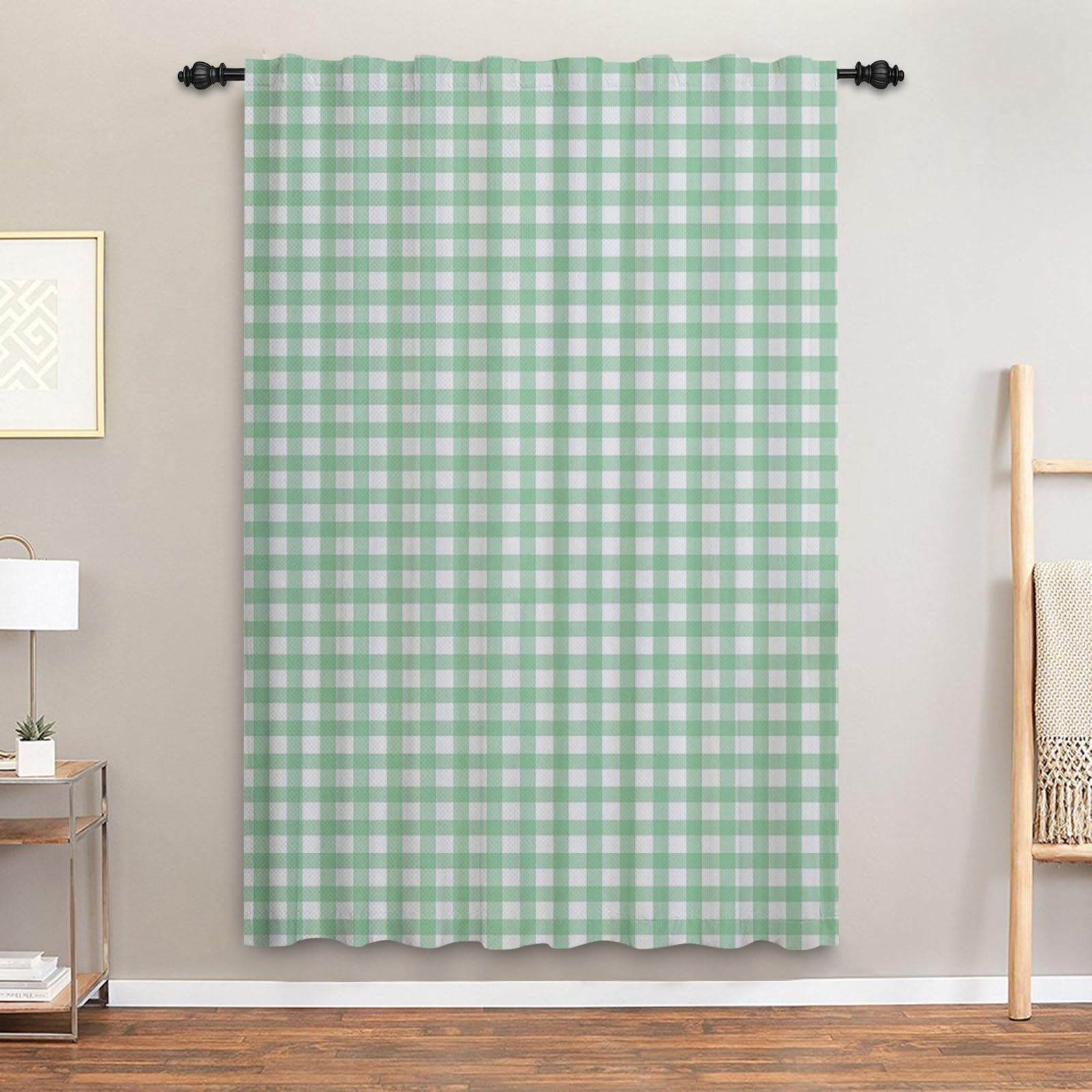ggaimwf Checked Curtains Green Teal Gingham Curtains for Living Room Farmhouse Classic Plaid Curtains Window Treatments Bedroom Nursery Internal Door Back Tab Curtain Drape 107x160cm 1 Panel - Image 3