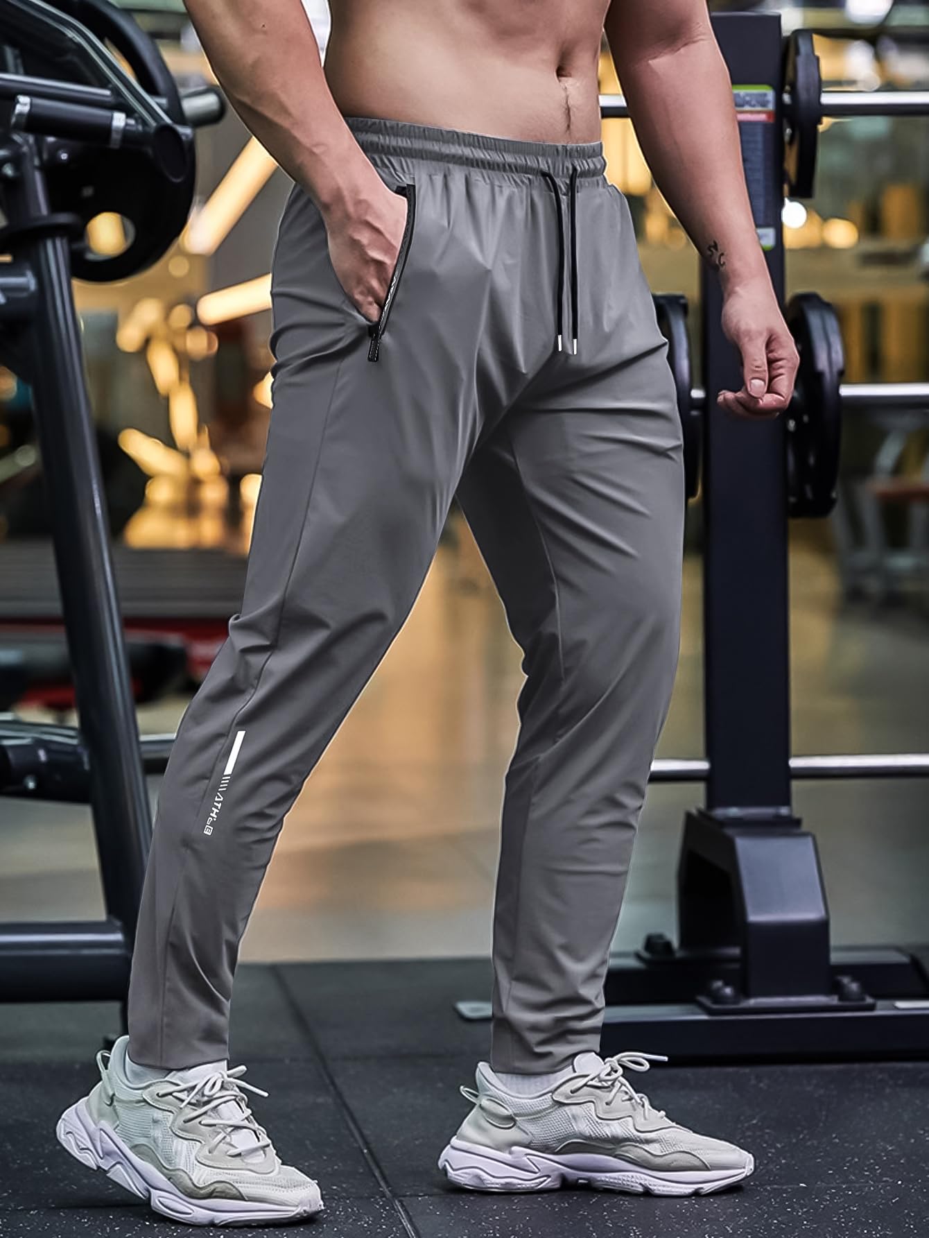 Hidkat Lot de 3 pantalons de jogging à séchage rapide pour homme pour la course et l'entraînement à la salle de sport - Pantalon de jogging léger et extensible avec poches zippées