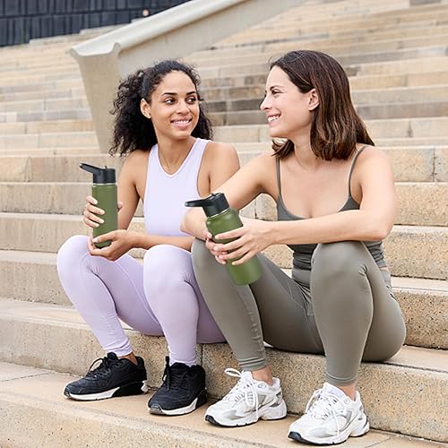 Miniatura 6 de Kerilyn Botella de agua de acero inoxidable con popote y tapa de boca ancha, mango giratorio ancho, botella de agua aislada al vacío de doble pared