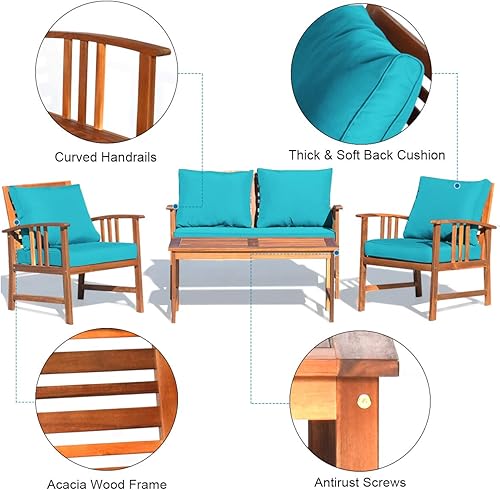 Miniatura 5 de Tangkula Juego de 8 muebles de madera de acacia para patio, juego de chat para asientos al aire libre con cojines grises, juego de conversación al