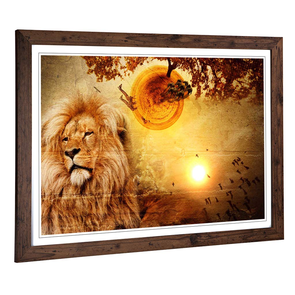 Big Box Art Framed Print of Savannah Lion Design | Wall Art Picture | Home Decor for Kitchen, Living, Dining Room, Lounge, Bedroom, Hallway, Office, Walnut, A2 / 24.5x18 Inch / 62x45cm