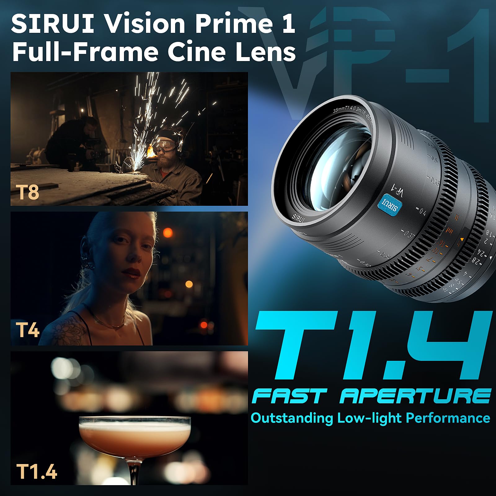 SIRUI VP-1 Vision Prime 1 T1.4 Full Frame Cine, obiettivo cinema con messa a fuoco manuale da 35 mm con attacco E preinstallato, supporti intercambiabili RF/Z/L (grigio metallico)