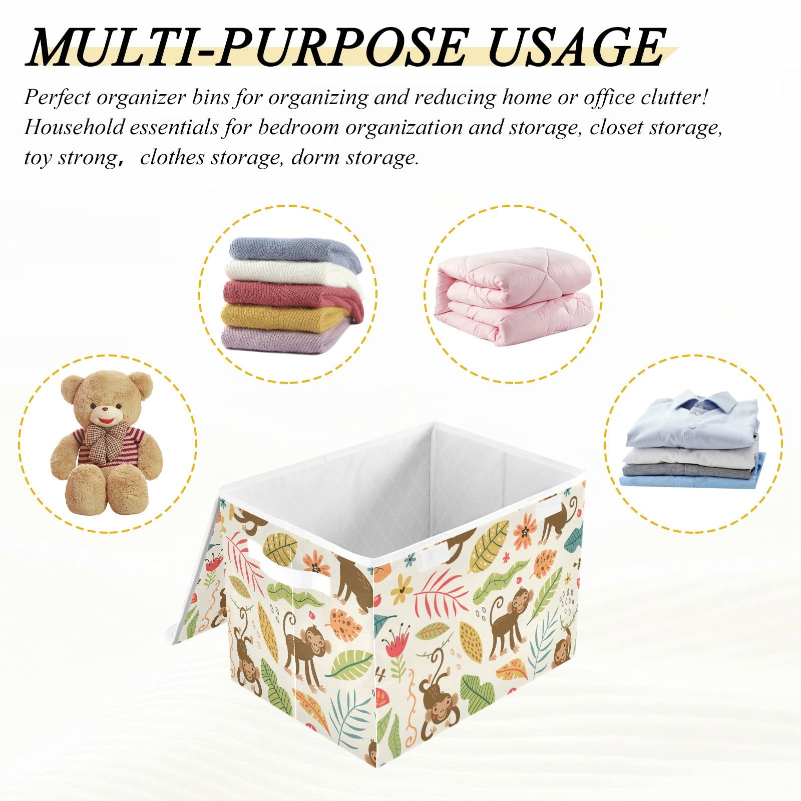 Cute Monkeys - Cajas de almacenamiento plegables con tapas, caja de almacenamiento decorativa para el hogar, dormitorio, armario, oficina, guardería