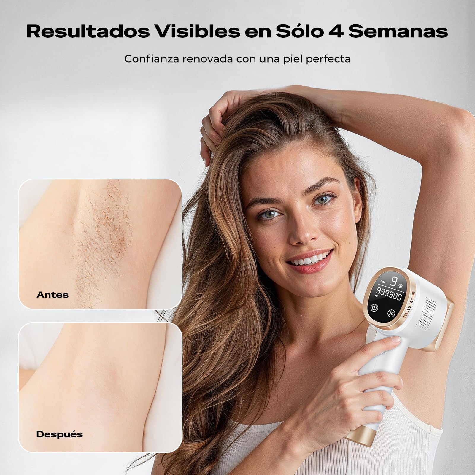 21J Depiladora Laser con Función de Refrigeración, Depiladora Luz Pulsada con 600-1200NM Luz Roja,9 Niveles de Energía, Pantalla Táctil LCD para Mujer y Hombre, Bikini, Axilas, Cara, Cuerpo