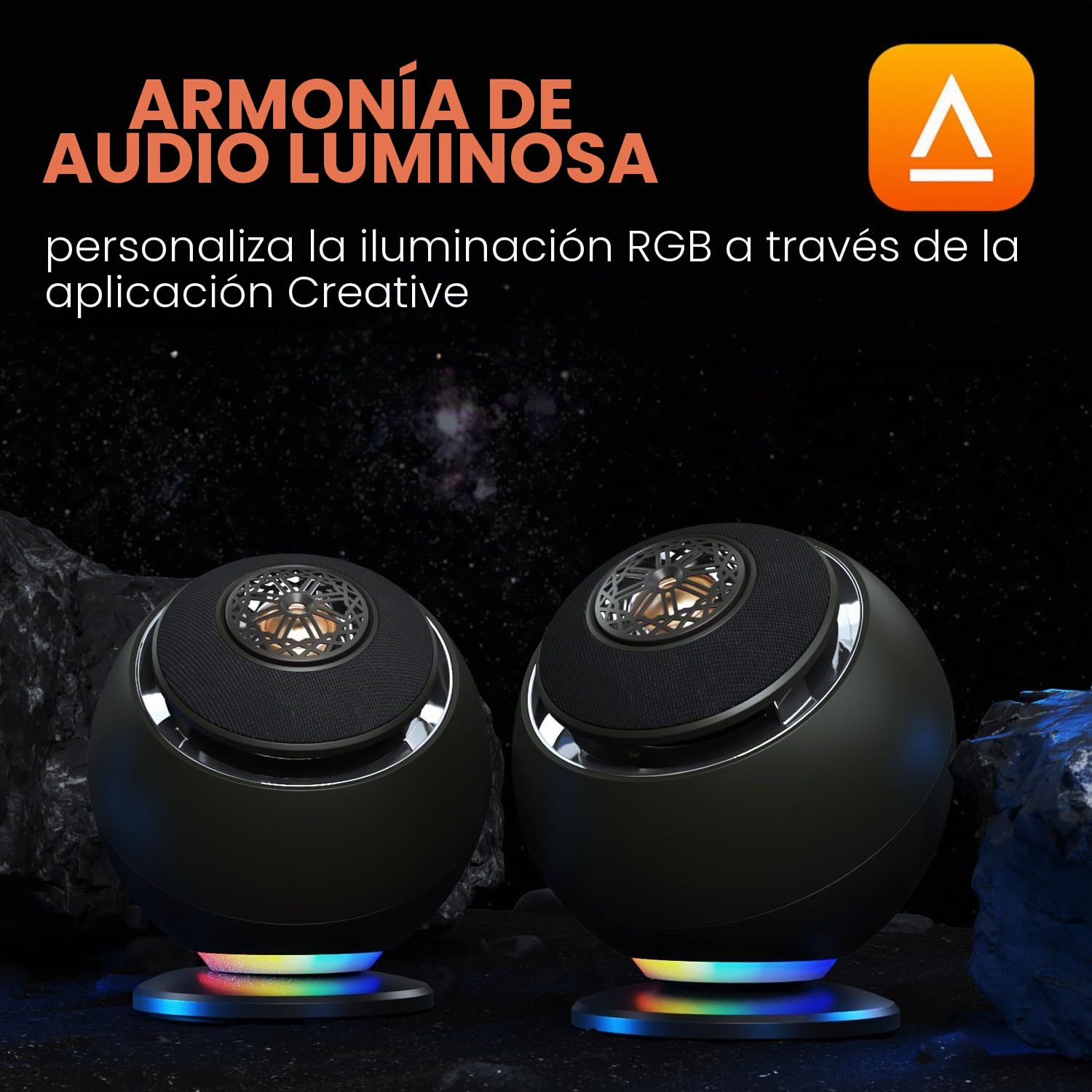 CREATIVE Pebble Nova Altavoces Premium 2.0 con USB-C, Bluetooth 5.3 e iluminación RGB Personalizable, Audio por USB y Puerto para Auriculares, para PC y Mac (Negro)