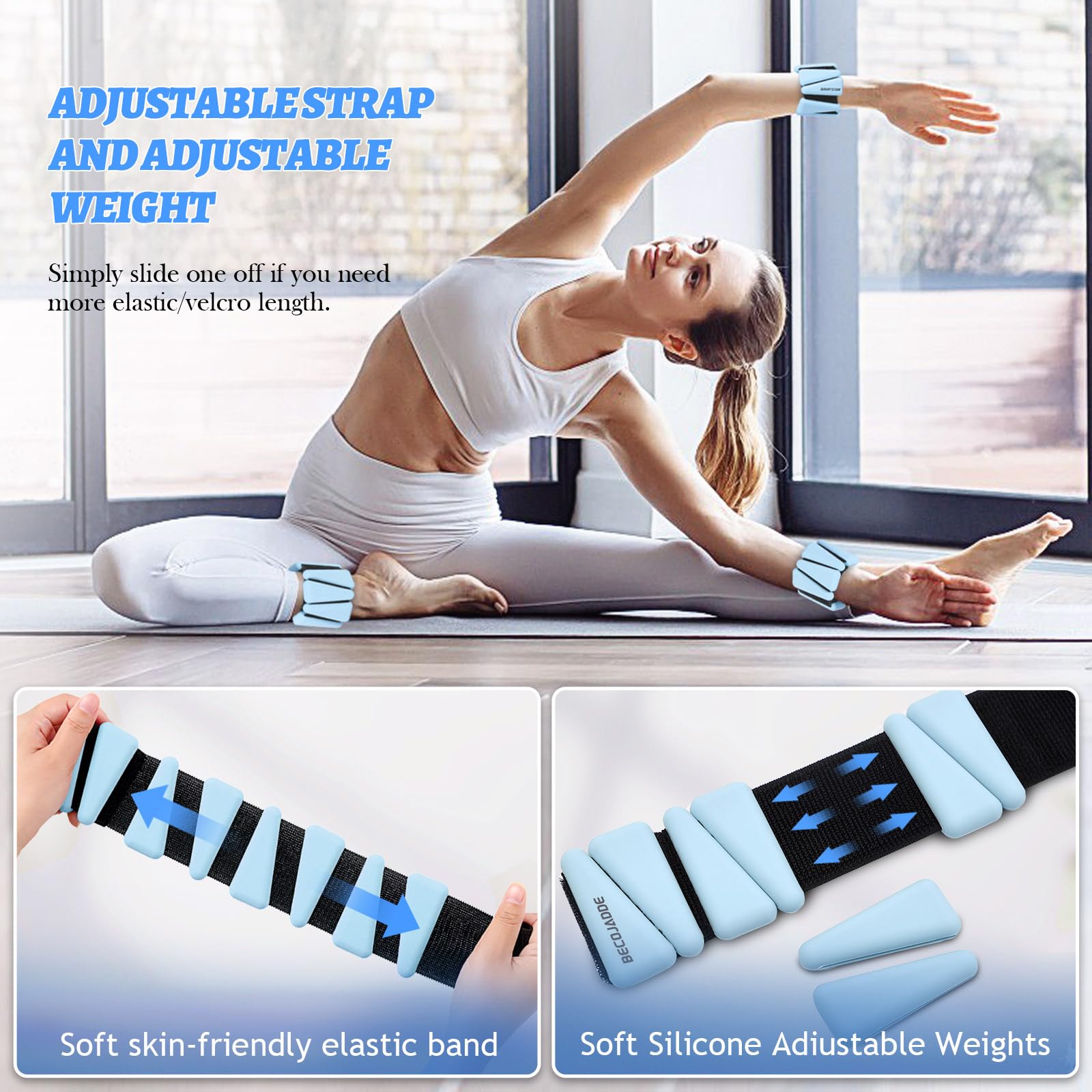 BECOJADDE Handgelenk Knöchel Gewichte Einstellbare Trainingsintensität für Krafttraining Gehen Laufen Yoga Pilates Joggen für Frauen Männer 2er Set (je 0,5 kg)