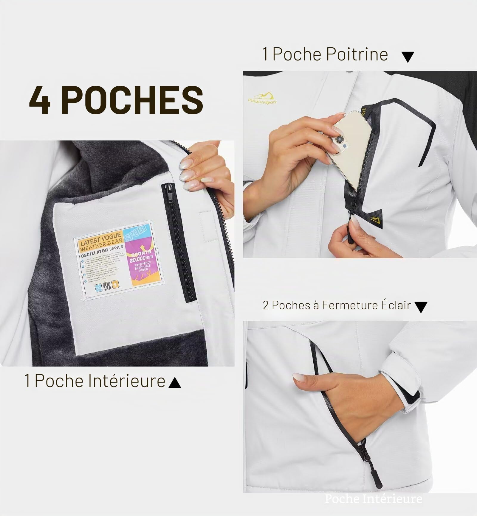 KEFITEVD Veste Chaude d'Hiver pour Femmes Manteau Imperméable Coupe-Vent Ski Camping Veste avec Capuche Amovible