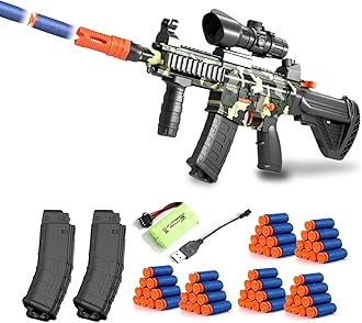 BYTEWAR Toy Guns with Full Auto & Manual,M416 Foam Blaster Gun for Boys,Realistic Sniper Rifle with Scope 60 Bullet Darts and 2 Magazines, Electric Automatic Toys Gun Gifts for Kids, Camouflage